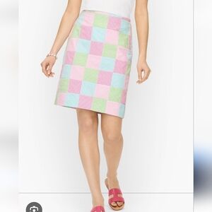 Talbots Seersucker Canvas Patchwork Stripe Skirt Size 8 Madras Summer Pastels